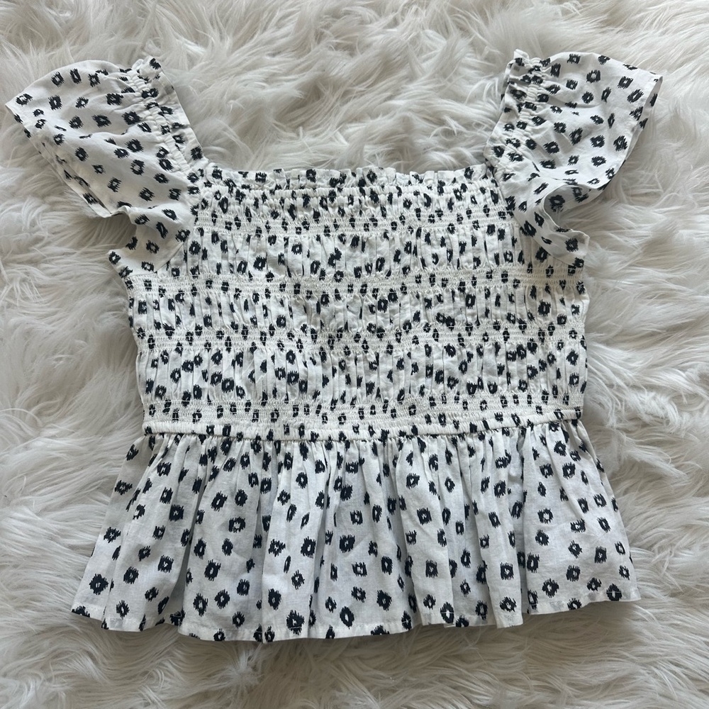 Dizzy Lizzy Black and White Patterned Shirred Top